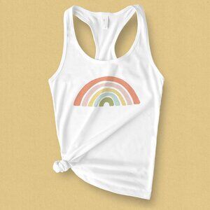 Pastel Rainbow Graphic Tank Top – Retro Boho Summer Tank